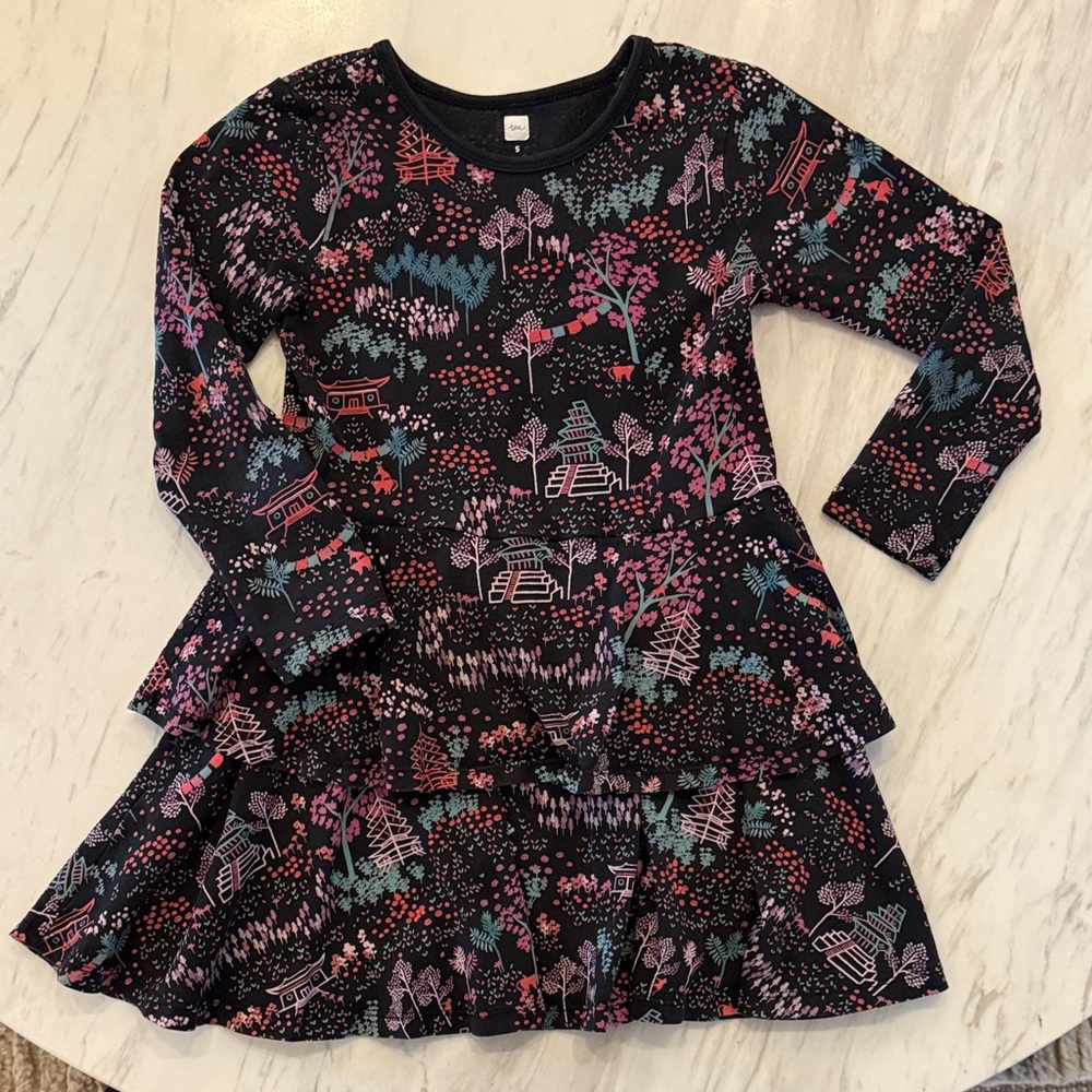 Tea Collection Colorful Tiered Girls Dress. Size 5.